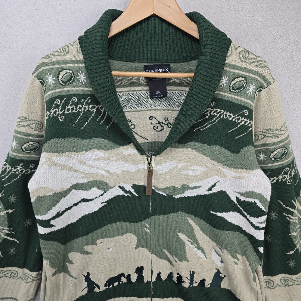 Hot Topic Lord of the Rings Cardigan Mens Sm Green Fellowship Shawl Sweater LOTR - Picture 3 of 10